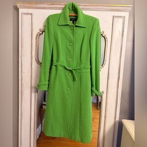 Vintage Escada Green Long Belted Tailored Coat EU 34 US 4 Perfect Condition